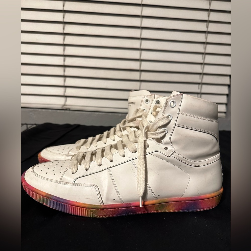 Saint Laurent Paris White Leather Court Classic SL/10H High Top Sneakers 43.5 - Picture 2 of 5